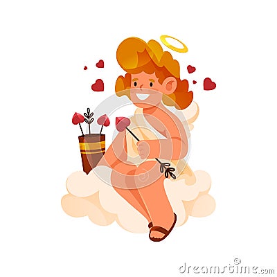 Flying cupid or amur, vector isolated icon. Stock Photo