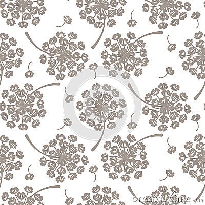Flying dandelion grey seamless vector pattern. Vector Illustration