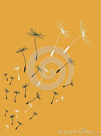 Flying dandelion seeds on gold Cartoon Illustration