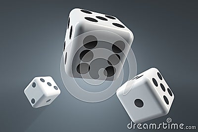 Flying dice. Close-up. Dark background Stock Photo