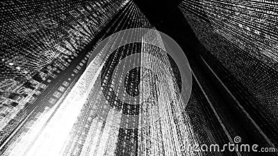 Flying Through the Digital Neon City in telecommunication internet network. 3D rendering. Stock Photo