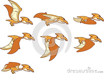 Flying Dinosaur Bird Pterodactyl Animation Sprite Vector Illustration