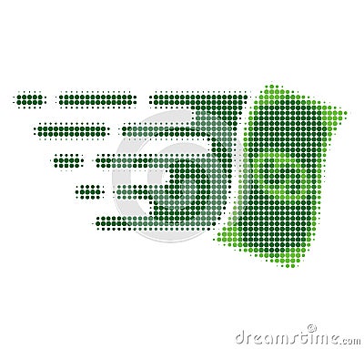 Flying Dollar Banknote Halftone Dotted Icon with Fast Rush Effect Vector Illustration