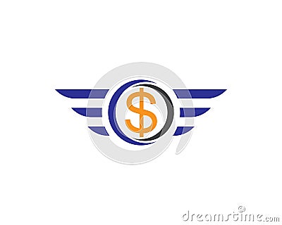 Flying Dollar sign with wings isolated Vector illustration Vector Illustration