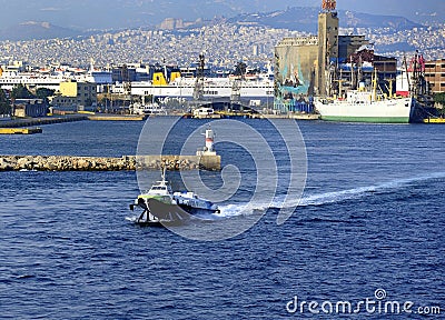 Flying Dolphin 17 underway in the Port of Athens Editorial Stock Photo