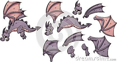 Flying cartoon dragon with different parts Vector Illustration