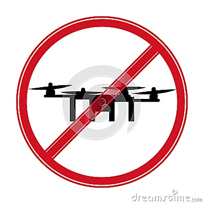Flying drone caution template. Vector icons for video, mobile apps, Web sites and print projects. No drones zone, area Vector Illustration