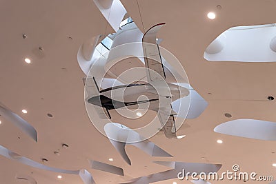 The flying drone on exposition in the Museum of The Future in Dubai city, United Arab Emirates Editorial Stock Photo