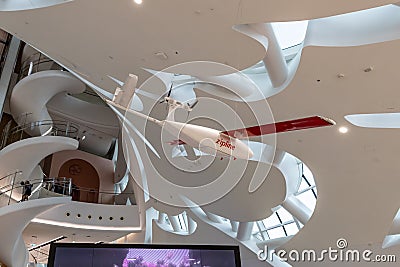 The flying drone on exposition in the Museum of The Future in Dubai city, United Arab Emirates Editorial Stock Photo