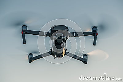 Flying drone like Mavic 2 Pro Stock Photo