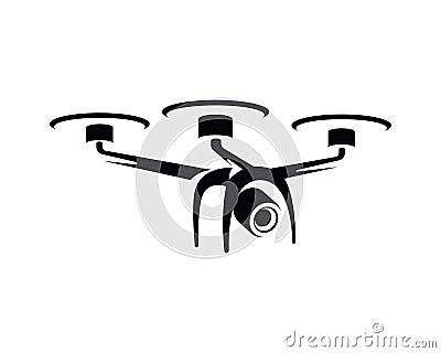 Flying Drone Symbol with Silhouete Style Vector Illustration