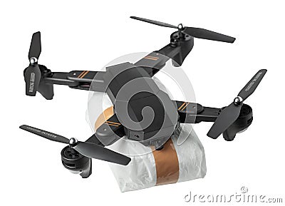 Flying drone to smuggle with drugs. Isolated on white background Stock Photo