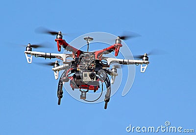 Flying drone video camera spy Stock Photo