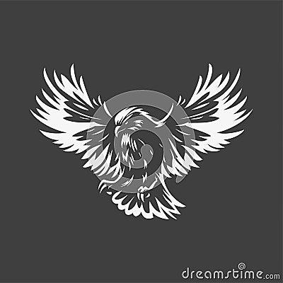 Flying eagle falcon hawk with open wings freedom force t shirt print vintage icon design vector Vector Illustration