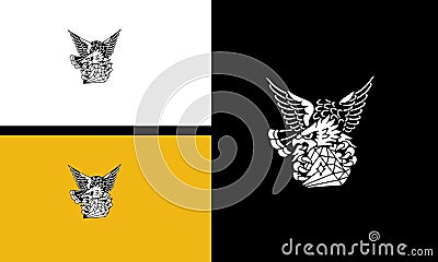 flying eagle with gemstone vector line art flat design Vector Illustration