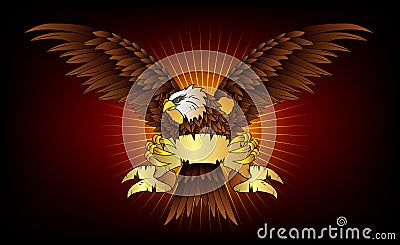 Flying Eagle with Wings and blank tape Stock Photo