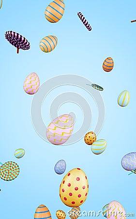Flying Easter eggs and candy lollipops Stock Photo