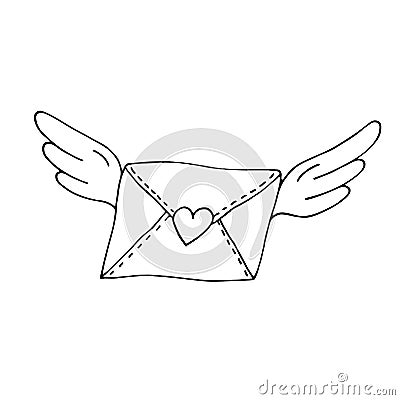 Flying envelope with wings and heart Vector Illustration