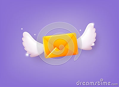 Flying envelope wings, incoming mail notify, newsletter and online email concept. 3D Web Vector Illustrations Vector Illustration