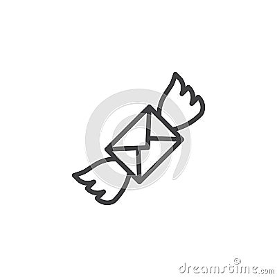 Flying envelope with wings line icon Vector Illustration