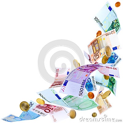 Flying Euro money Stock Photo