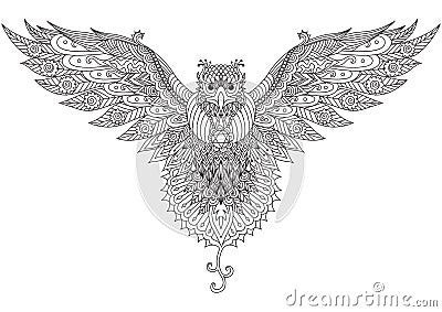 Flying falcon zendoodle design for t-shirt graphic,tattoo,logo and adult coloring Vector Illustration