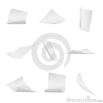 Flying, falling office white paper sheets vector set Vector Illustration