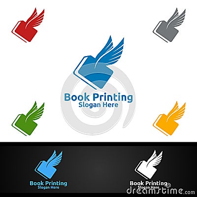 Flying Fast Book Printing Company Logo Design for Book sell, Book store, Media, Retail, Advertising, Newspaper or Paper Vector Illustration