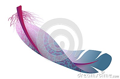 Flying feather. Blue fluffy bird wing part Vector Illustration