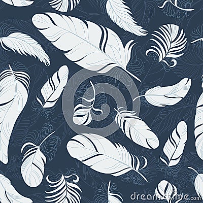 flying feather seamless vector pattern. Vector Illustration