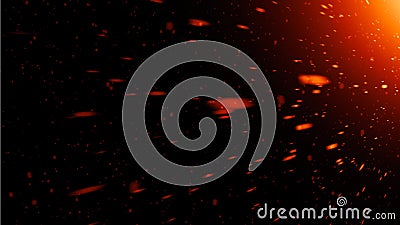 Flying fire embers particles texture overlays . Burn debris effect on isolated black background. Stock illustration Stock Photo