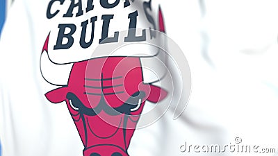 Flying flag with Chicago Bulls team logo, close-up. Editorial 3D rendering Editorial Stock Photo