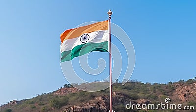 Flying flagpole symbolizes freedom and patriotism in the clear sky generated by AI Stock Photo