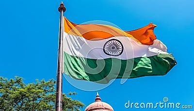 Flying flagpole symbolizes patriotism and unity in a rural scene generated by AI Stock Photo