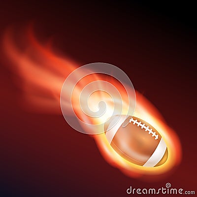 Flying flaming American football ball on a black background Vector Illustration