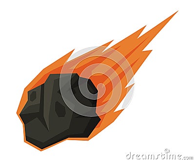 Flying Flaming Meteorite, Space, Cosmos Exploration Theme Flat Vector Illustration on White Background Vector Illustration