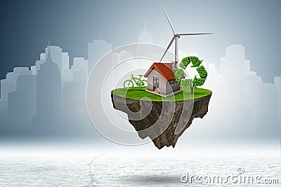 The flying floating island in green energy concept - 3d rendering Stock Photo