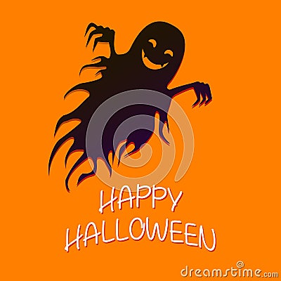 Flying funny ghost, happy crazy halloween. Vector cartoon illustration. Vector Illustration