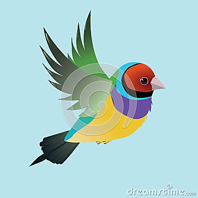 Flying goldfinch bird on a blue background Stock Photo