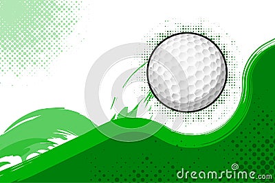A flying golf ball abowe green flat wave. Abstract background Vector Illustration