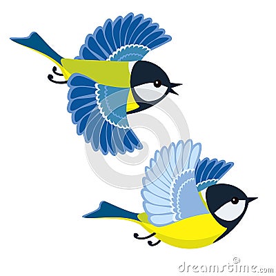 Flying great tit isolated on white background Vector Illustration