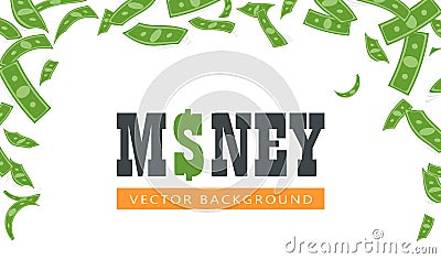 Flying green banknotes banner concept Vector Illustration