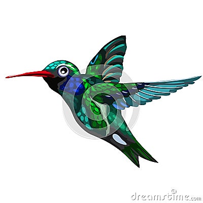 Flying green-blue bird Hummingbird. Colibri Vector Illustration