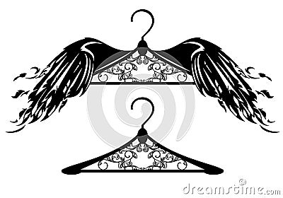 Ornate winged coathanger black vector design Vector Illustration