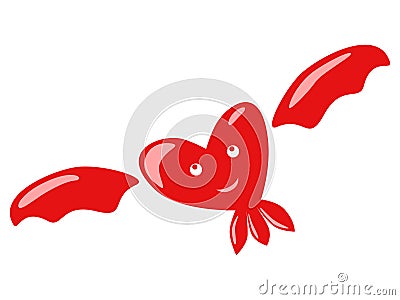 Flying happy heart character Vector Illustration
