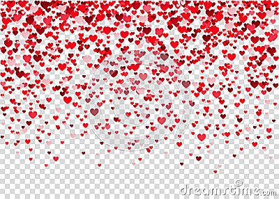 Flying heart confetti on transparent background. Vector Illustration