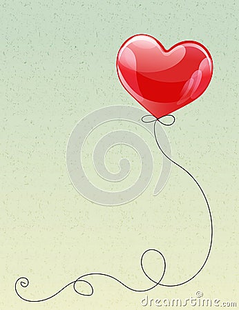 Flying heart shape helium balloon with curly ribbon Vector Illustration