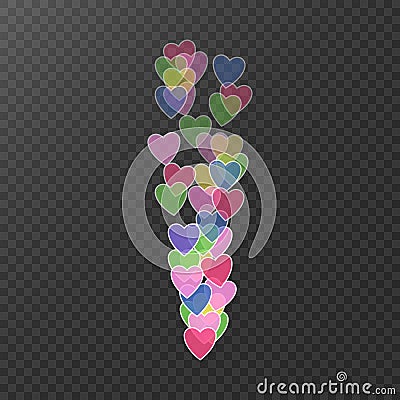 Flying hearts. Colorful hearts in move. I like, icon. The level of popularity of video broadcasts of users. Vector Illustration