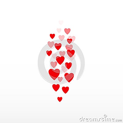 Flying hearts. Red hearts in move. I like, icon. The level of popularity of video broadcasts of users. Vector Illustration