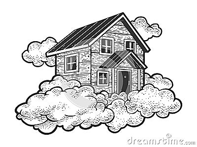 Flying house in clouds sketch vector illustration Vector Illustration
